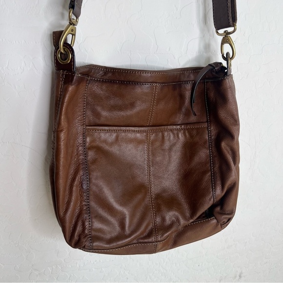 Fossil Morgan Traveler Zip Top Brown Leather Crossbody Shoulder Bag - Picture 11 of 15